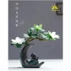 Kệ Gỗ Bình Bán Nguyệt Chú Tiểu và Hoa Đỗ Quyên, Chữ Thư Pháp - Trang Trí Góc Làm Việc và Phòng Khách, Tặng Phụ Kiện 9