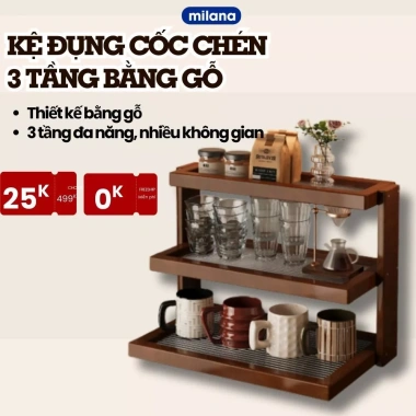 Kệ Gỗ Đa Tầng Cao Cấp, Khay Đựng Cốc Chén Đa Năng, Decor Phòng Khách & Bếp Sang Trọng - Giá 152.000