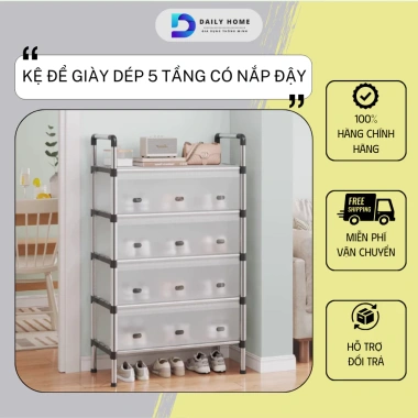 Kệ Inox Để Giày Dép 5 Tầng Có Nắp Đậy, Vách Ngăn Chắn Bụi – Chắc Chắn, Gọn Gàng, Tiện Lợi 160k