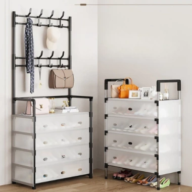Kệ Inox Để Giày Dép 5 Tầng Có Nắp Đậy, Vách Ngăn Chắn Bụi – Chắc Chắn, Gọn Gàng, Tiện Lợi 160k