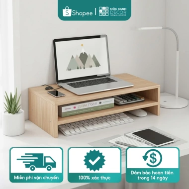 Kệ máy tính gỗ Mộc Xanh Decor - Đỡ CPU, màn hình, laptop gọn gàng, bền đẹp, giảm giá 20% chỉ 59,143 VND