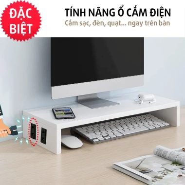 Kệ máy tính gỗ trắng 1-2 tầng - Giá đỡ laptop, kệ màn hình, decor bàn học, nâng PC, chỉ 41.000đ 5