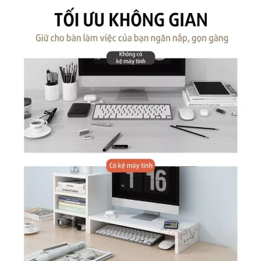 Kệ máy tính gỗ trắng 1-2 tầng - Giá đỡ laptop, kệ màn hình, decor bàn học, nâng PC, chỉ 41.000đ 9