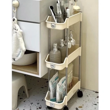 Kệ Nhựa 3 Tầng Góc Hẹp Logo Gấu, Bánh Xe Siêu Tiện Lợi Đựng Chai Lọ Kitchen Nhựa A 4