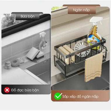 Kệ rửa chén bát sơn tĩnh điện, kèm khay hứng nước + tặng khăn lau, FREE SHIP, 18.000₫ 7