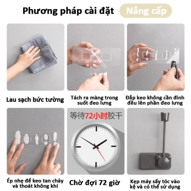 Kệ Treo Máy Sấy Tóc Phòng Tắm Chống Thấm ABS Bền Dán Tường Chắc Giữ Gọn An Toàn