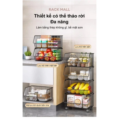 Kệ xe đẩy lưới sắt đa năng cho bếp - Bảo quản rau củ, có bánh xe, giá 204.000 VND 4