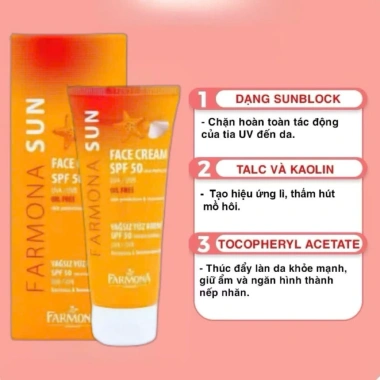 Kem Chống Nắng FARMONA Sun Face Cream Oil Free SPF50 Dầu Mụn 50ml Bảo Vệ Da