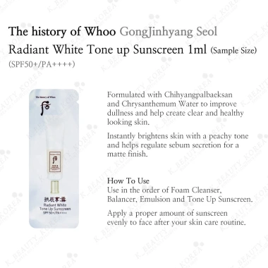 Kem chống nắng The History of Whoo Gongjinhyang Seol Radiant Tone Up 1ml du lịch Hàn Quốc - 85.000đ