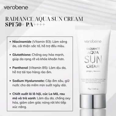 Kem chống nắng Verobene Aqua Sun Cream SPF50 PA++++ 70g - Dành cho mọi loại da, giá chỉ 360.000đ (Hokkaido Beauty) 4 Kem chống nắng Verobene Aqua Sun Cream SPF50 PA++++ 70g - Dành cho mọi loại da, giá chỉ 360.000đ (Hokkaido Beauty) 4