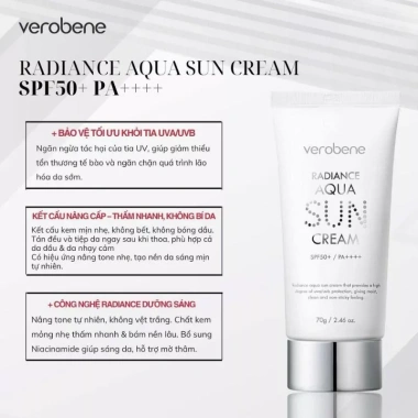 Kem chống nắng Verobene Aqua Sun Cream SPF50 PA++++ 70g - Dành cho mọi loại da, giá chỉ 360.000đ (Hokkaido Beauty)