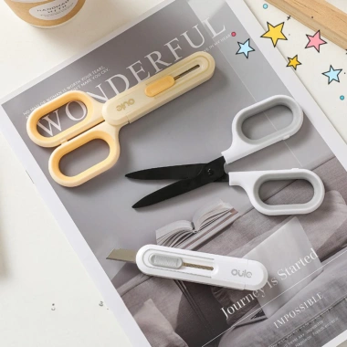 Kéo 2 trong 1 đa năng kèm dao rọc giấy an toàn - Cắt giấy văn phòng, mở thùng, dụng cụ gia đình, giảm giá chỉ 69.000₫