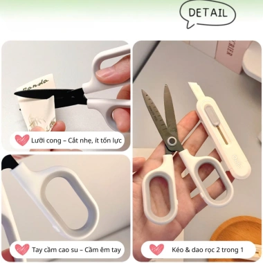 Kéo 2 trong 1 đa năng kèm dao rọc giấy an toàn - Cắt giấy văn phòng, mở thùng, dụng cụ gia đình, giảm giá chỉ 69.000₫