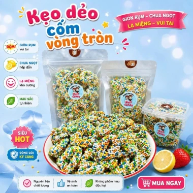 Kẹo Dẻo Cốm Vòng Tròn Giòn Rùm - Trang Trí Bánh Kem, Ăn Vặt Tết 2.026 Giá 45.000đ