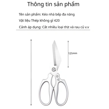 Kéo inox đa năng nhà bếp, cắt thực phẩm và thịt gà, thép không gỉ, giá 172k