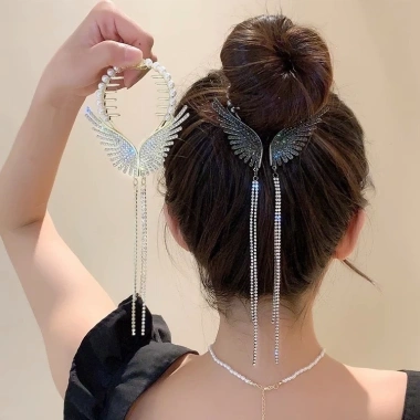 Kẹp tóc búi dự tiệc vòng trái tim đính hạt mới cổ điển hoa linh lan tua rua