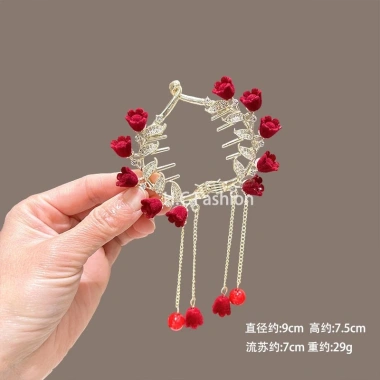Kẹp tóc búi dự tiệc vòng trái tim đính hạt mới cổ điển hoa linh lan tua rua 5 Kẹp tóc búi dự tiệc vòng trái tim đính hạt mới cổ điển hoa linh lan tua rua 5