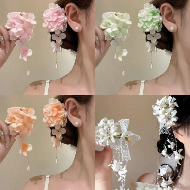 Kẹp tóc lụa Hanfu hoa hồng và phụ kiện thời trang truyền thống nữ, giảm 22% chỉ 38.016đ