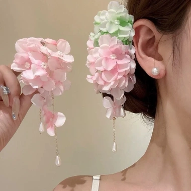 Kẹp tóc lụa Hanfu hoa hồng và phụ kiện thời trang truyền thống nữ, giảm 22% chỉ 38.016đ