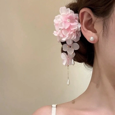 Kẹp tóc lụa Hanfu hoa hồng và phụ kiện thời trang truyền thống nữ, giảm 22% chỉ 38.016đ