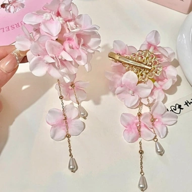 Kẹp tóc lụa Hanfu hoa hồng và phụ kiện thời trang truyền thống nữ, giảm 22% chỉ 38.016đ