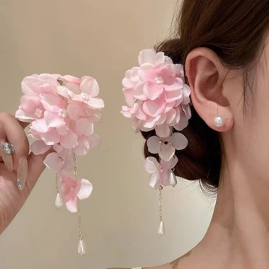 Kẹp tóc lụa Hanfu hoa hồng và phụ kiện thời trang truyền thống nữ, giảm 22% chỉ 38.016đ