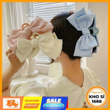 Kẹp tóc nơ to lụa Satin ngọt ngào, nhiều màu xinh, thiết kế nữ tính - Giá 21.280 VND