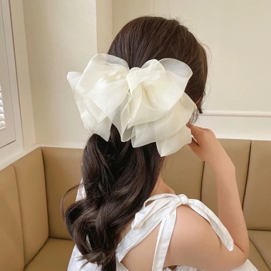 Kẹp tóc nơ trắng cỡ lớn thời trang Hàn Quốc - Giá chỉ 8.000đ, giảm từ 9.920đ cho nữ