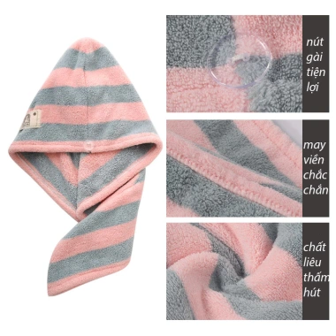 Khăn Cotton Quấn Tóc Cực Nhanh Loại 1 Cao Cấp - Khô Tóc Siêu Tốc, Tặng Cột Tóc Đính Hạt, Giá 39.000đ 5