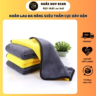Khăn Lau Đa Năng Microfiber 2 Mặt Vàng Xám Siêu Thấm Cực Dày Không Đổ Lông Dùng Ô Tô - Giá 23.000đ