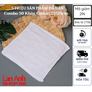 Khăn lau đa năng vuông trắng 28x28 cotton - 100% hút ẩm, dùng cho ban thờ, bếp, chén, tay - Giá 130.486 VND (giảm từ 163.108 VND)