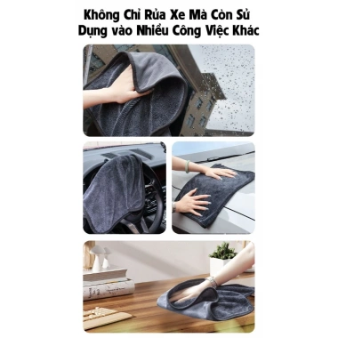 Khăn Lau Khô Ô tô Xe Máy Cao Cấp Siêu Thấm Hút – Không Đổ Lông, 30x30 & 40x60cm, Viền Xám Đen 8
