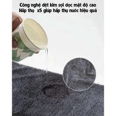 Khăn Lau Khô Ô tô Xe Máy Cao Cấp Siêu Thấm Hút – Không Đổ Lông, 30x30 & 40x60cm, Viền Xám Đen 9