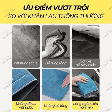 Khăn lau ô tô Microfiber dày cao cấp Siêu thấm, không đổ lông, đa dụng, chỉ 39.800đ 3