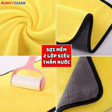 Khăn Lau Ô Tô Microfiber Hai Mặt Vàng Xám - Giá 9.000 VND, Siêu Thấm Hút, Dễ Vệ 4