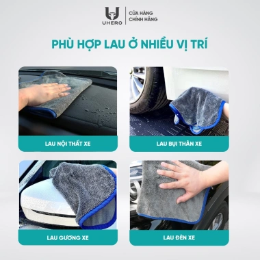 Khăn lau ô tô UHero 40x40cm 650gsm - Thấm hút, mềm mịn, không trầy xước 8