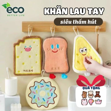 Khăn Lau Tay Siêu Thấm Hút Hình Bánh Mì Hoạt Hình Dễ Thương - Treo Bếp, Tắm, Lau Khô Nhanh 20k