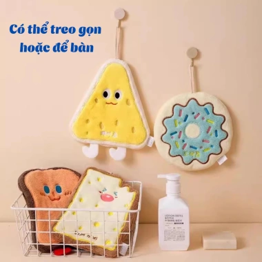 Khăn Lau Tay Siêu Thấm Hút Hình Bánh Mì Hoạt Hình Dễ Thương - Treo Bếp, Tắm, Lau Khô Nhanh 20k