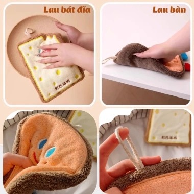 Khăn Lau Tay Siêu Thấm Hút Hình Bánh Mì Hoạt Hình Dễ Thương - Treo Bếp, Tắm, Lau Khô Nhanh 20k