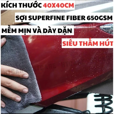 Khăn Lau Xe 40x40cm Siêu Thấm, Hút Mềm Mịn, Chống Trầy Xước - 35.000đ 5