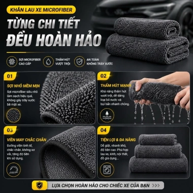 Khăn Lau Xe Ô Tô Siêu Thấm Superfine Fiber 650gsm - Cao Cấp Giá 29.000 VNĐ 2