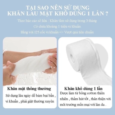 Khăn Mặt Khô 1 Lần 100% Bông Tự Nhiên - Cuộn Tẩy Trang, Lau Mặt, Ướt - 30.000đ