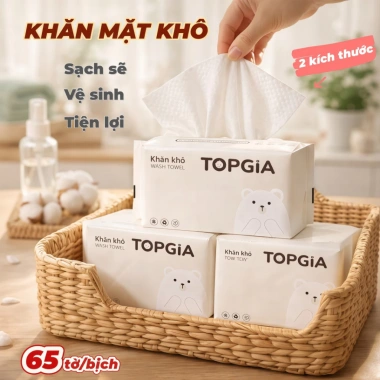 Khăn Mặt Khô 1 Lần Top Gia 5 Bịch - Siêu Mềm, An Toàn, Lau Khô & Ướt, Tẩy Trang, 37.000₫