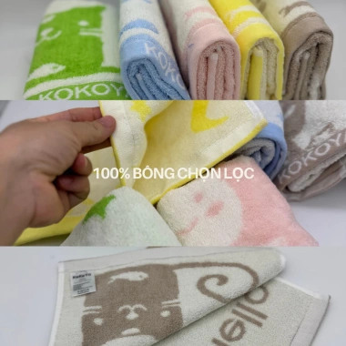 Khăn mặt trẻ em Kokoya cao cấp 100% cotton hình mèo cá - Giá chỉ 32.000đ