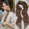Khăn phụ kiện hoạ tiết chấm bi dây turban nâu đen, quàng cổ, đai quần, dễ phối nữ