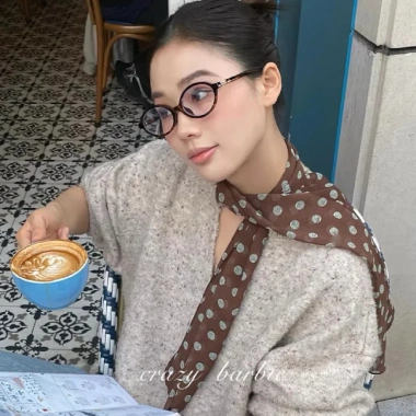 Khăn phụ kiện hoạ tiết chấm bi dây turban nâu đen, quàng cổ, đai quần, dễ phối nữ 2