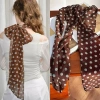 Khăn phụ kiện hoạ tiết chấm bi dây turban nâu đen, quàng cổ, đai quần, dễ phối nữ 5