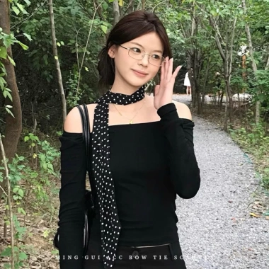Khăn phụ kiện hoạ tiết chấm bi dây turban nâu đen, quàng cổ, đai quần, dễ phối nữ 6