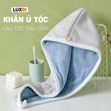 Khăn quấn tóc 2 lớp LuxBi - ủ tóc nhanh, khô siêu thấm hút lông cừu san hô, đa năng gội đầu, giảm còn 36k