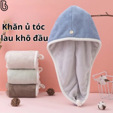 Khăn quấn tóc 2 lớp LuxBi - ủ tóc nhanh, khô siêu thấm hút lông cừu san hô, đa năng gội đầu, giảm còn 36k